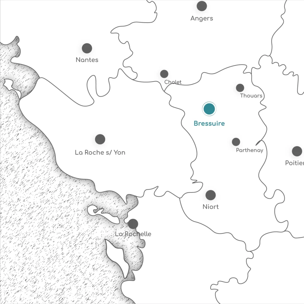 Carte de la zone d’intervention du Bon Endroit autour de Bressuire