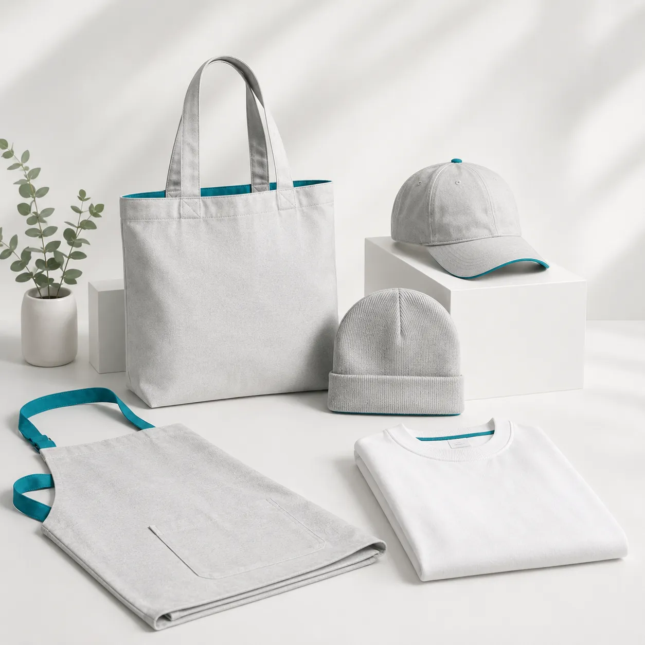 Accessoires textiles personnalisables avec tote bag, casquette et textiles pliés