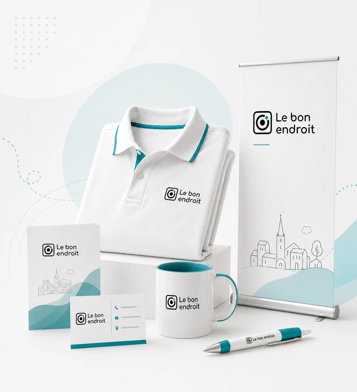 Supports de communication personnalisés Le Bon Endroit à Bressuire : textile, mug, stylo, carte de visite et roll-up