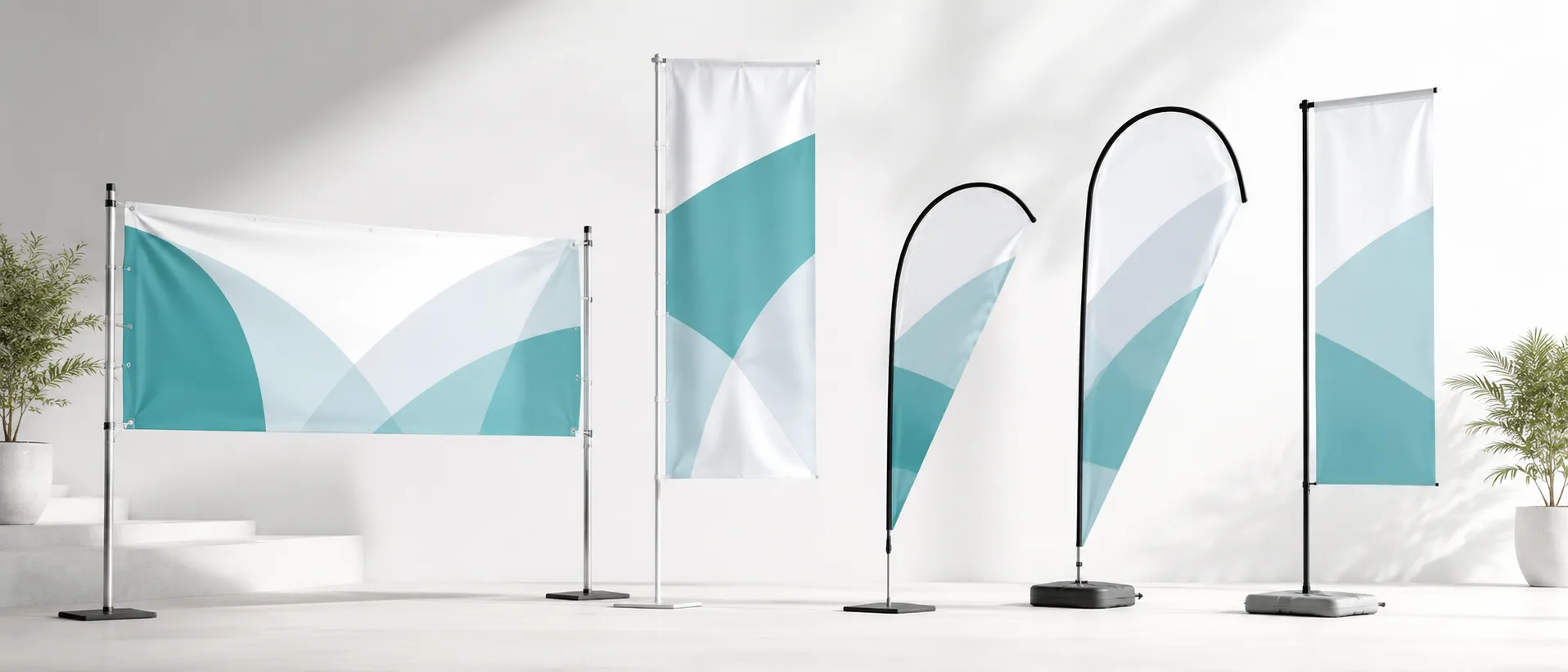 Drapeaux, oriflammes et beach flags personnalisés avec drapeau horizontal, drapeau vertical et fly banners